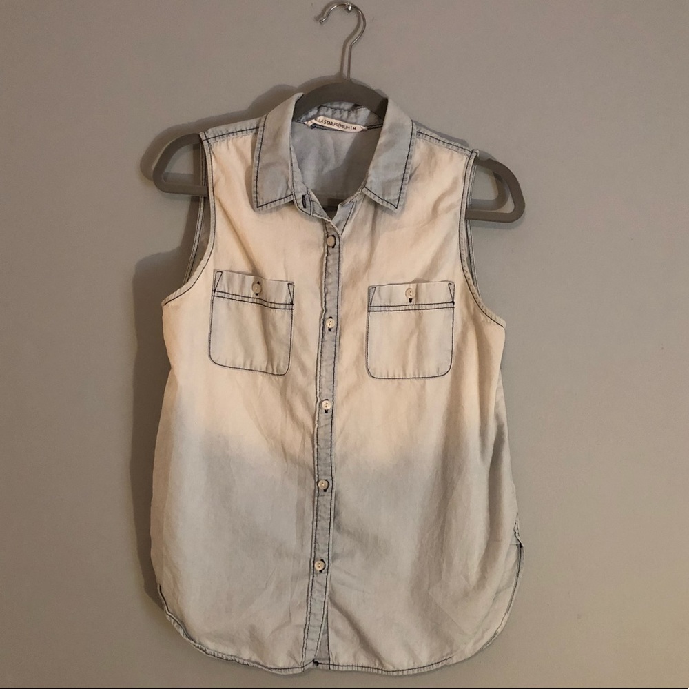 Ombré Sleeveless Denim Button Down